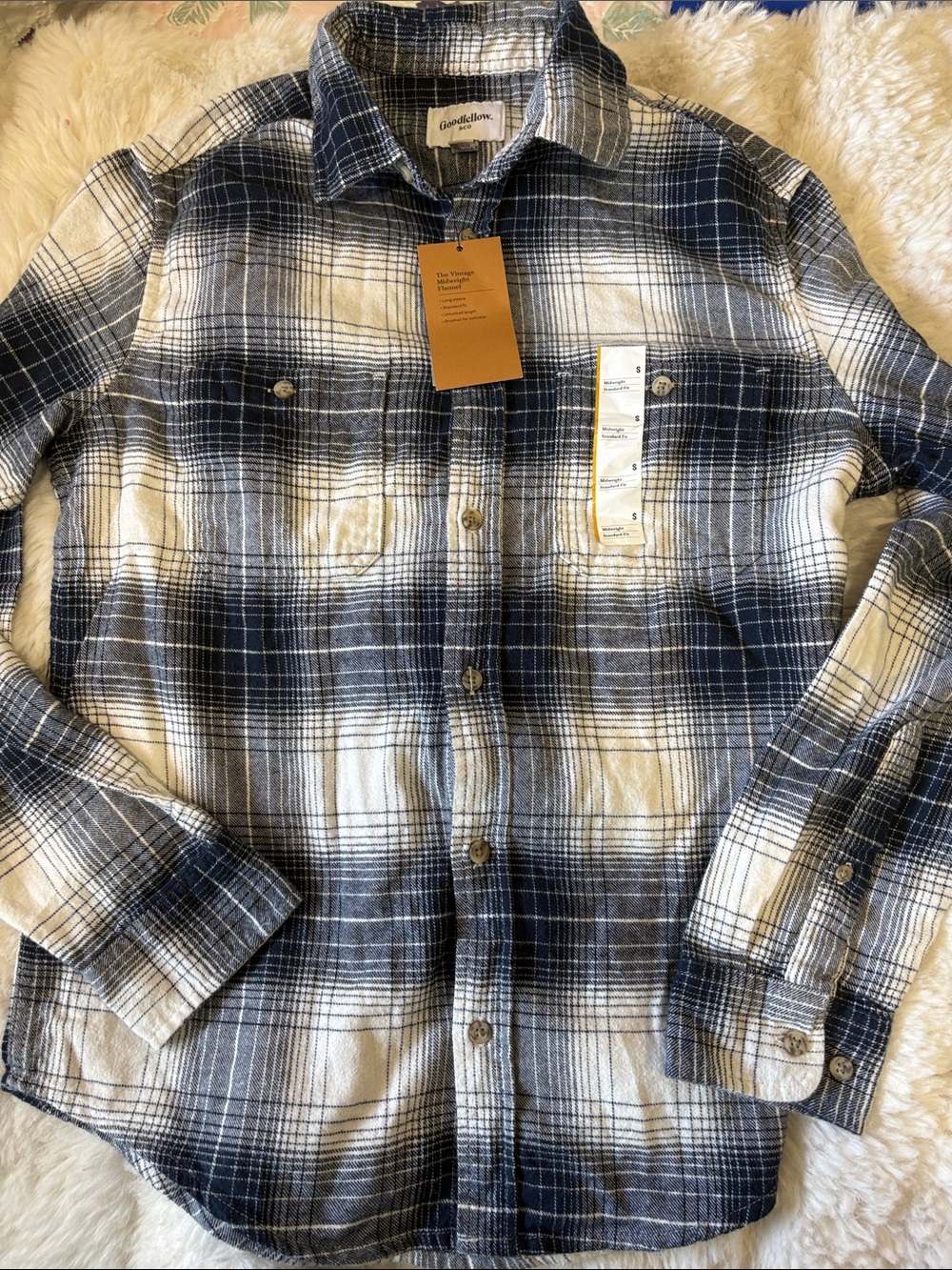 Goodfellow & Co Blue and White Plaid Flannel Shirt
